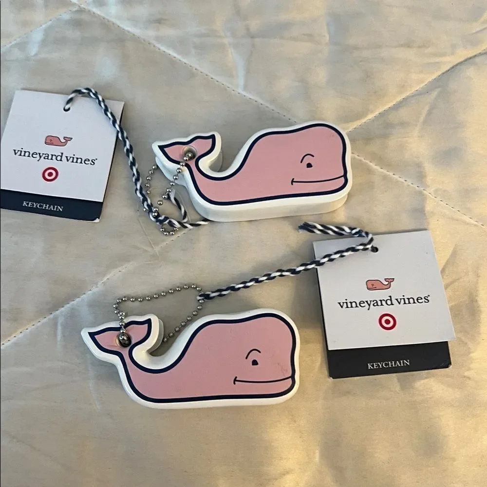 Vineyard Vines Pink Whale Floating Keychain Waterproof Beach Pool - set of 2